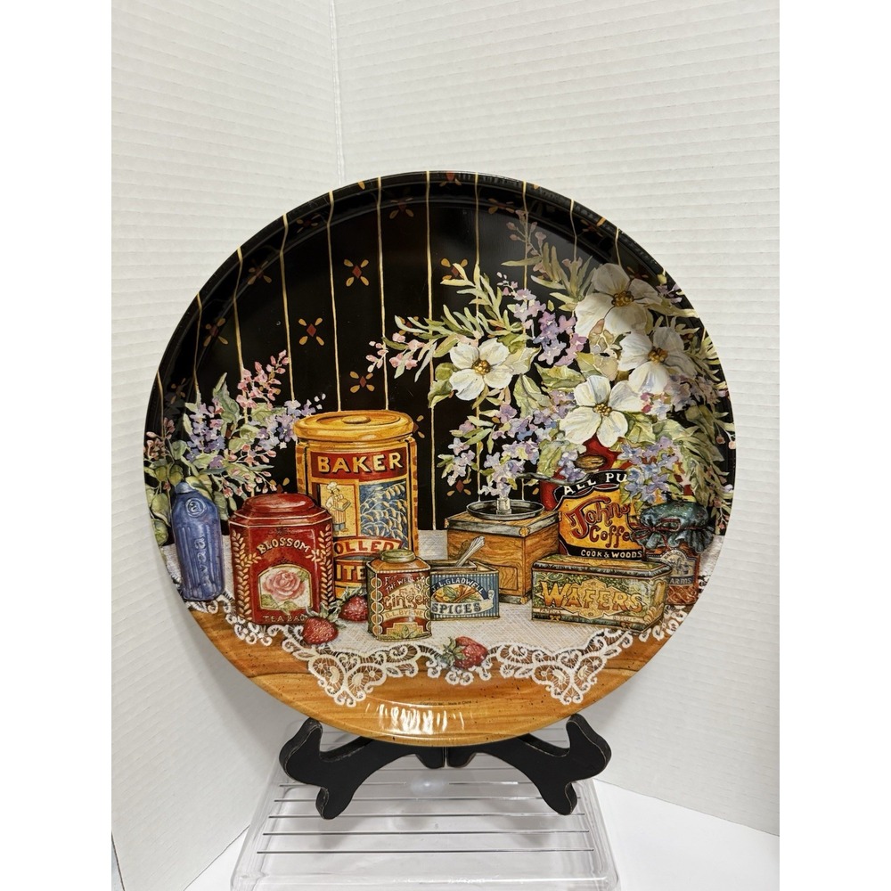 Vintage Giftco Inc Tin Floral Baking Theme‎ Tray 11.5" Round Cottage Core Decor